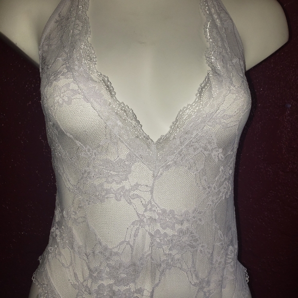 White Sexy Lace Two-piece Halter Neck Teddy with S - Picture 2 of 4
